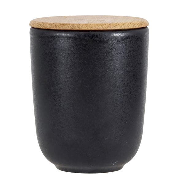 Porta Algodão Cerâmica Preto com Tampa Bambu Osaka YOI