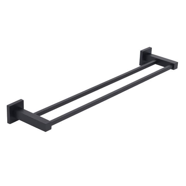 Porta Toalha de Banho Duplo de Metal Preto Fosco 63cm Square Stoc