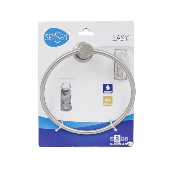 Porta Toalha Rosto Argola Metal Escovado Parafuso Easy Sensea