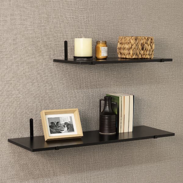 Prateleira de Madeira MDP Preta 60x30cm Decoração Spaceo