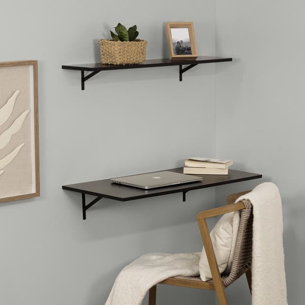 Prateleira de Madeira MDP Preta 90x40cm Decoração Spaceo