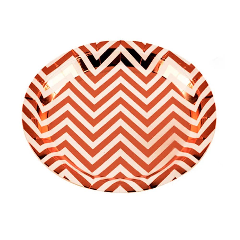 Prato Descartável 18cm 10 Unidades Chevron Bronze - Silver Plastic