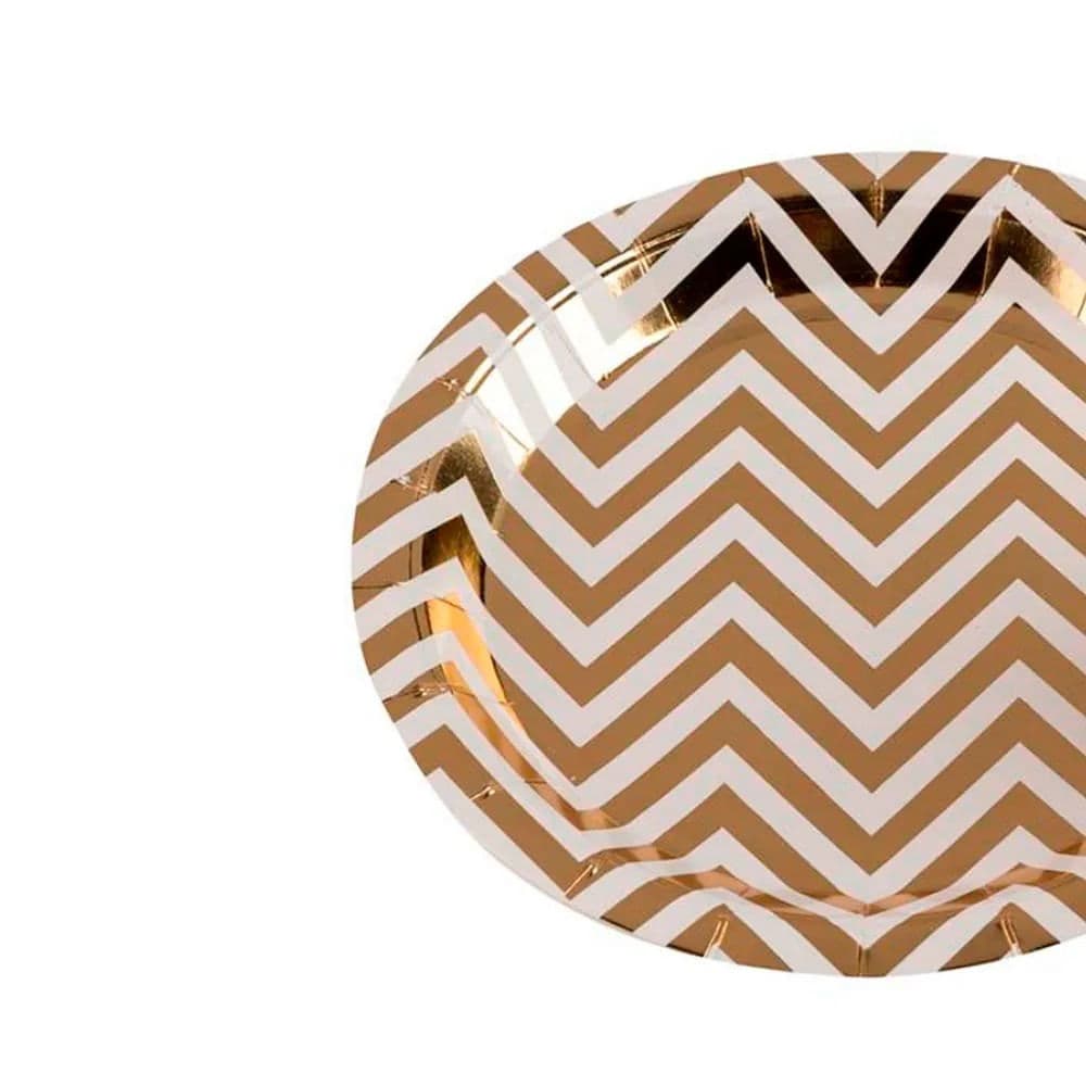 Prato Descartável Chevron 18cm Dourado 10 Unidades - Silver Plastic