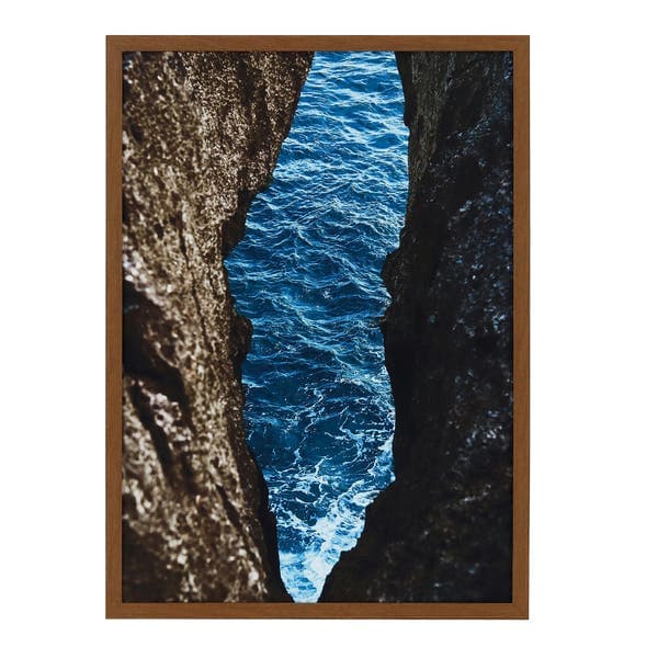 Quadro Decorativo Paisagem Mar e Rocha com Moldura Freijó 70x50cm