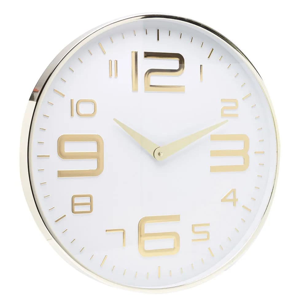 Relógio de Parede 30cm Branco Dourado - Lyor