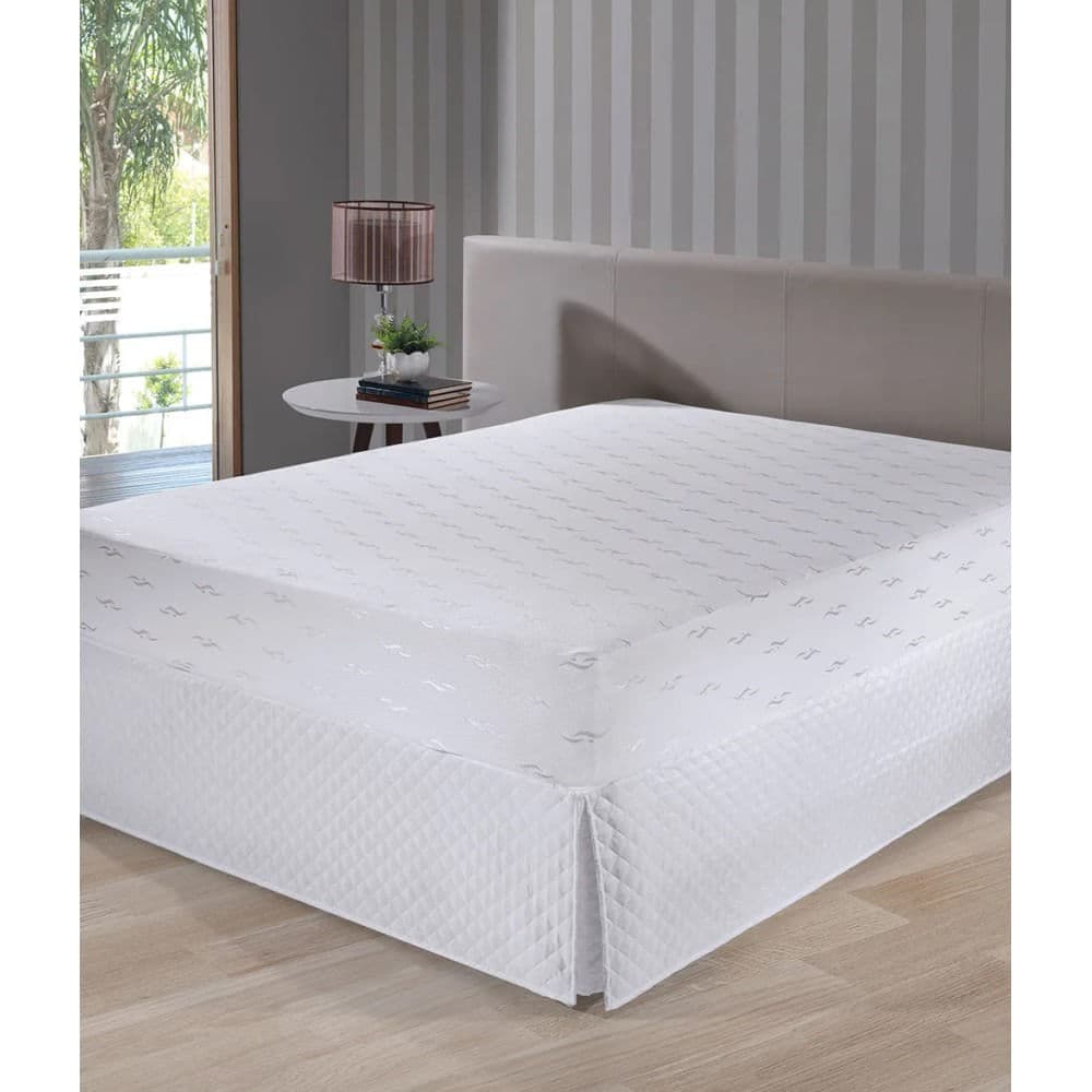 Saia para Cama Queen Matellasada Branca - Hedrons