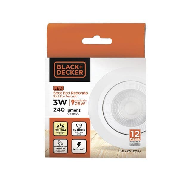 Spot Embutir Led Redondo 3W Luz Neutra Black & Decker Eco Branco