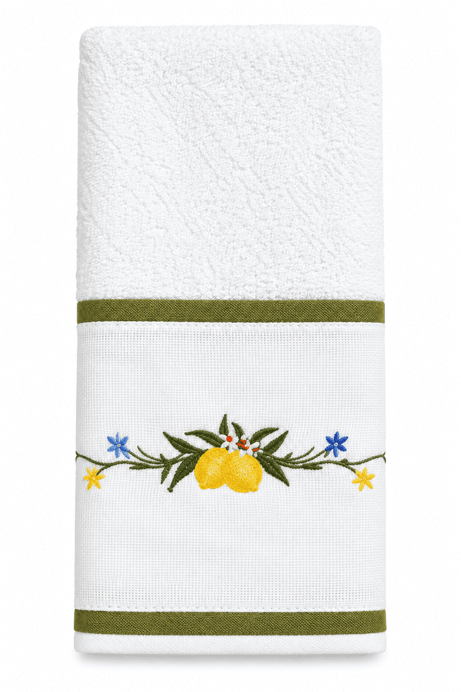 Toalha de Lavabo com a Aplicaçao Limão Siciliano Bordado Positano.