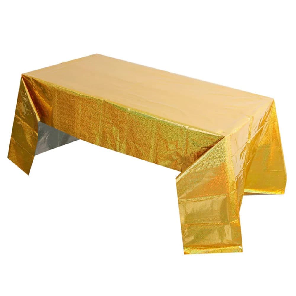 Toalha de Mesa Holográfica Dourada 1,37x2,74m - Silver Festas