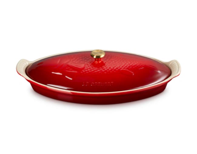 Travessa com Tampa Heritage para Peixe 34cm Le Creuset — Vermelho