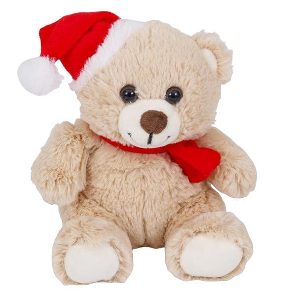 Urso de Pelúcia com Gorro de Natal Marrom e Vermelho 43x26cm Cromus