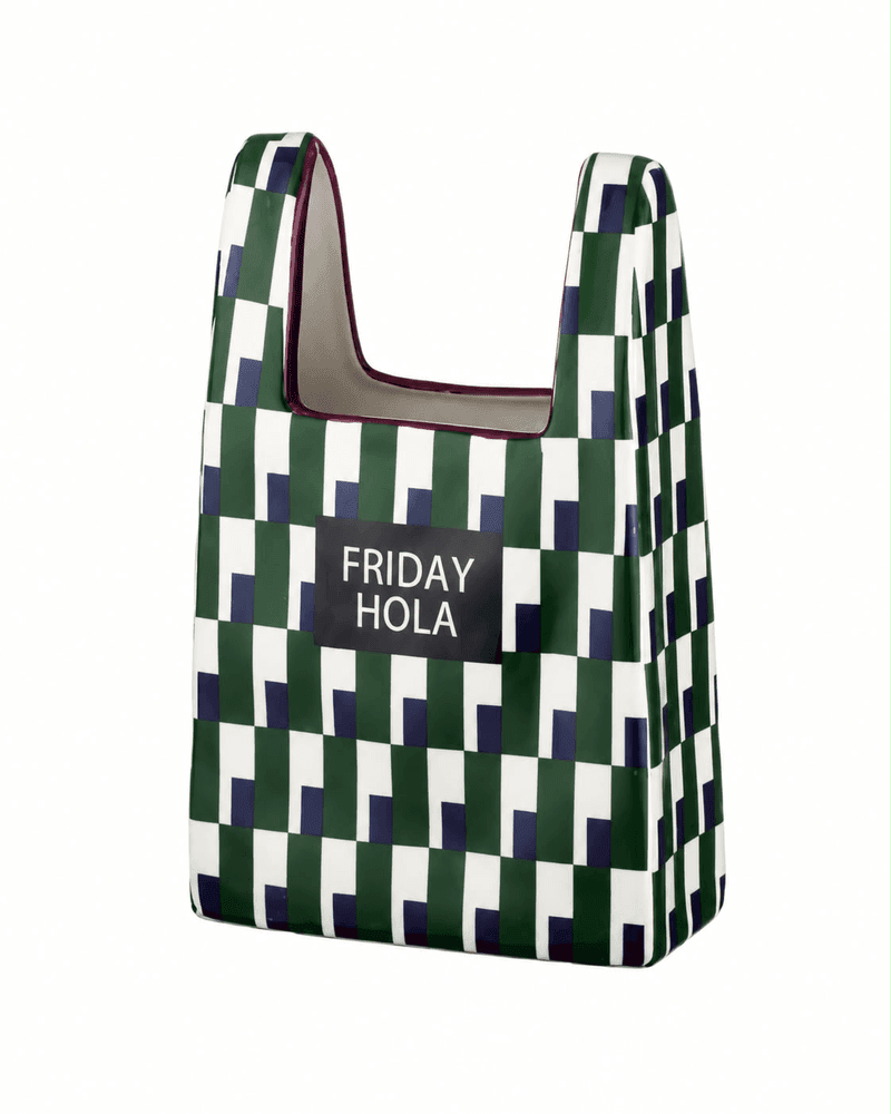 Vaso Ceramica Bolsa Xadrez Azul e Verde
