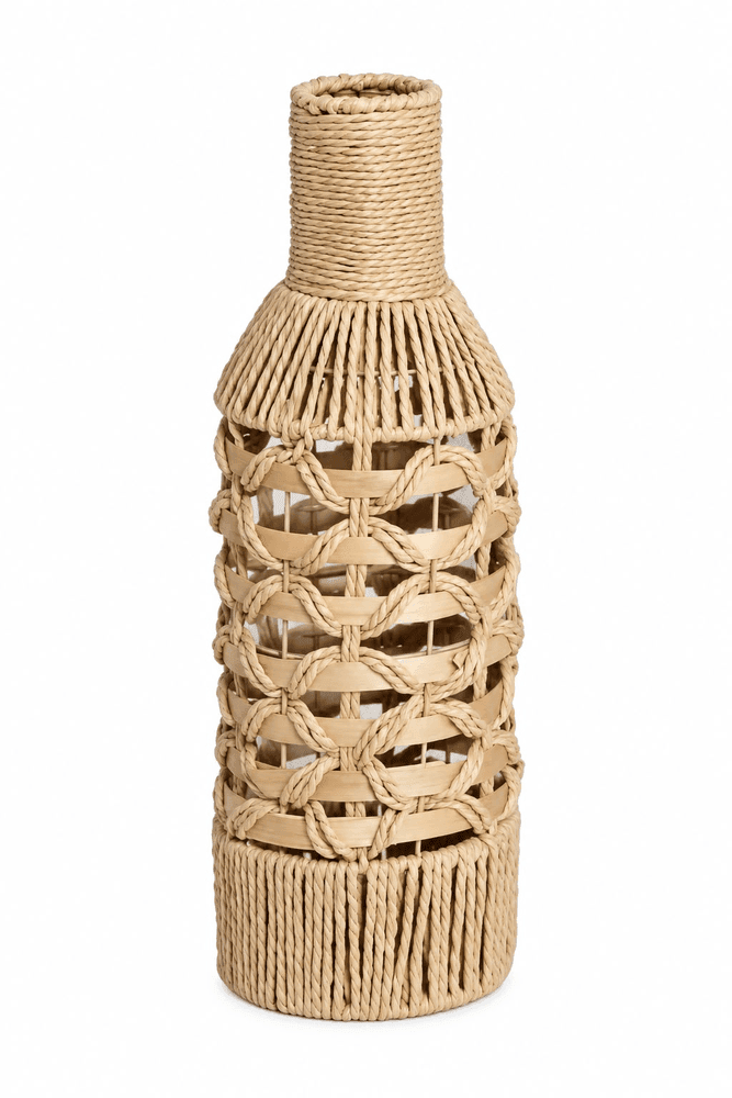 Vaso em Fibra Cestaria Tipo Garrafa Bege 16x16x50cm - Bege