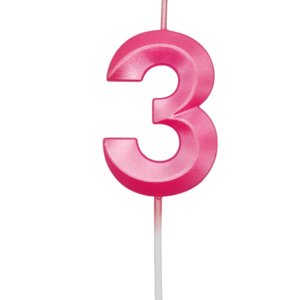 Vela de Aniversário Mini Número 3 Rosa - Silver Plastic