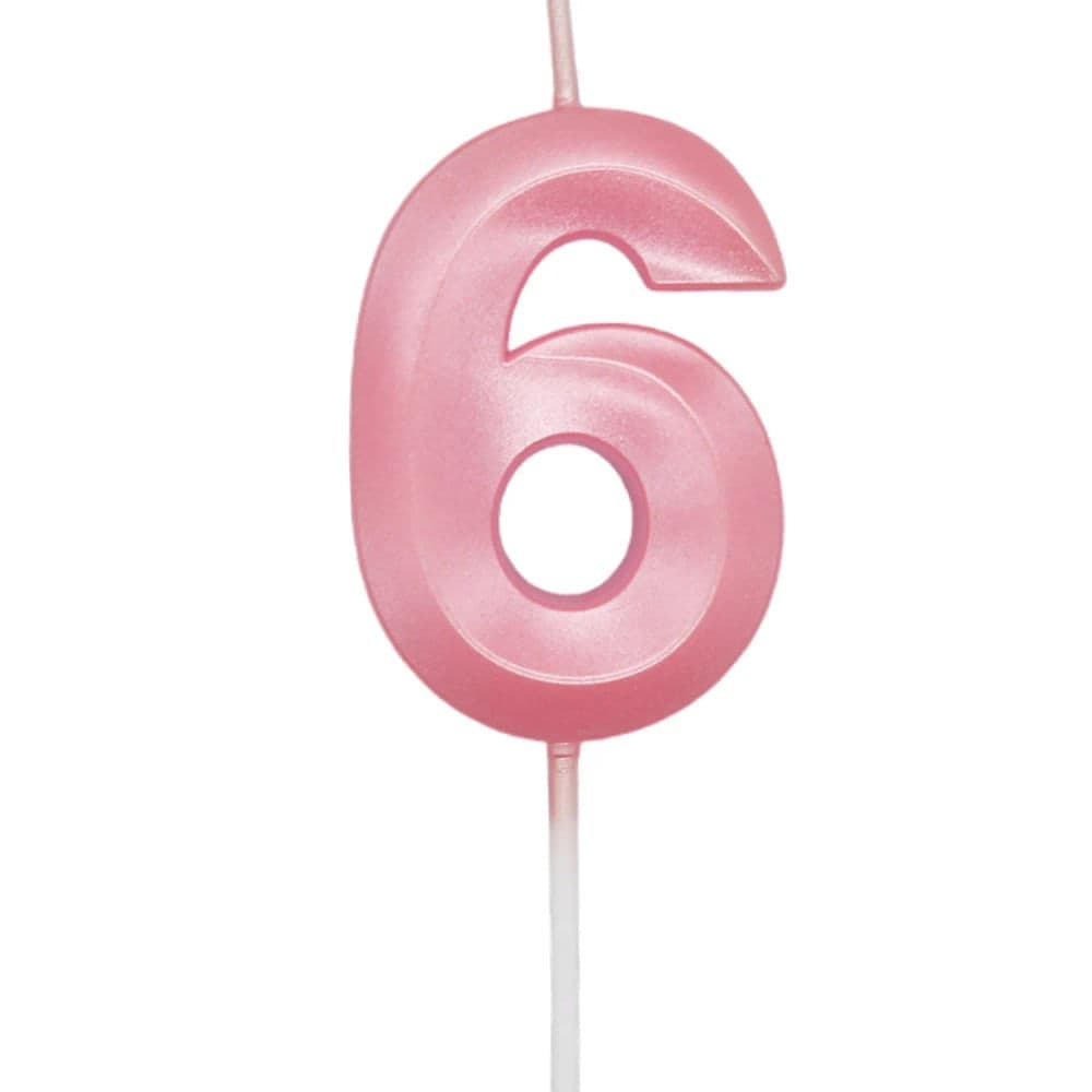 Vela de Aniversário Mini Número 6 Rosa Candy - Silver Plastic