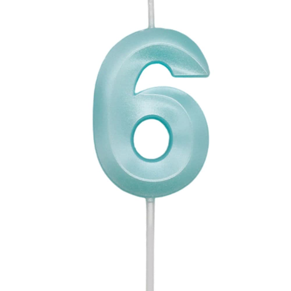 Vela de Aniversário Mini Número 6 Verde Água - Silver Plastic
