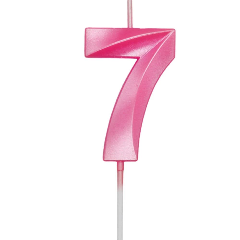Vela de Aniversário Mini Número 7 Rosa - Silver Plastic