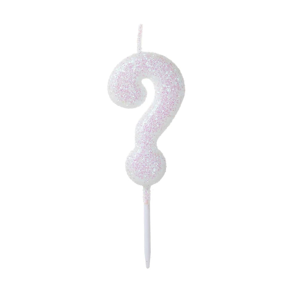 Vela Pick Glitter Interrogação Branca - Silver Plastic