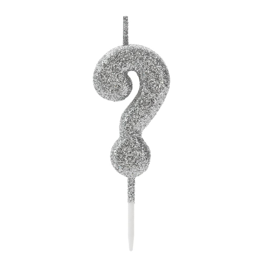 Vela Pick Glitter Interrogação Prateada - Silver Plastic