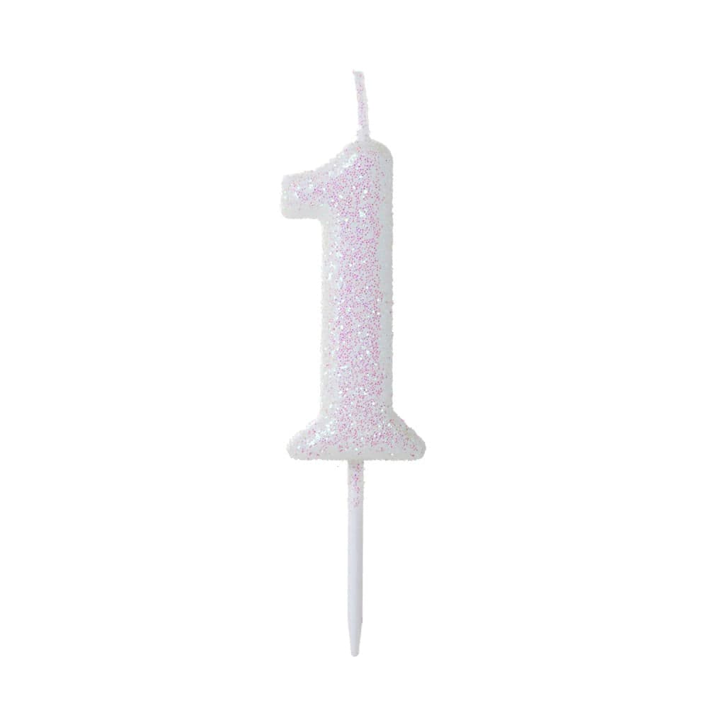 Vela Pick Glitter Número 1 Branca - Silver Plastic