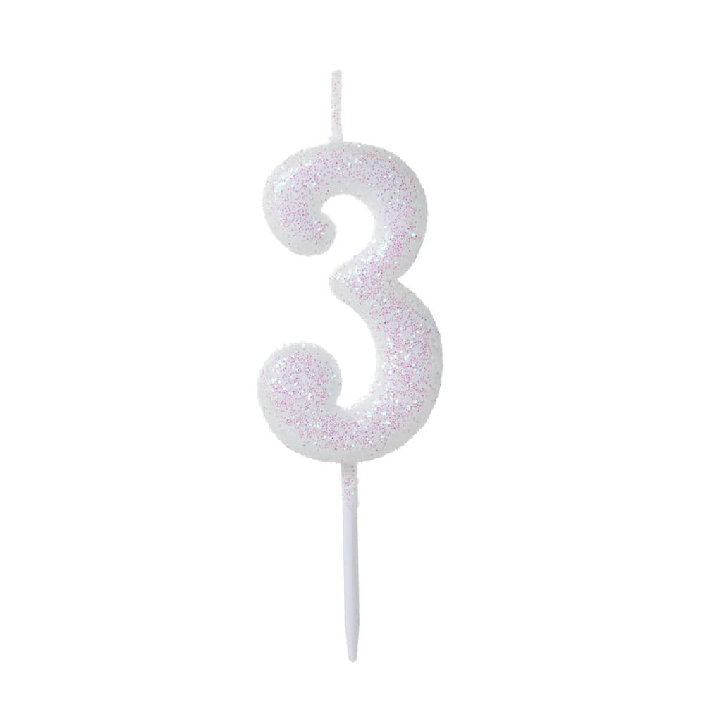 Vela Pick Glitter Número 3 Branca - Silver Plastic