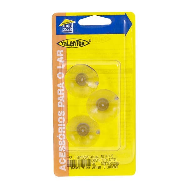 Ventosa Botão para Vidro e Espelho 40mm PVC Incolor 3 peças