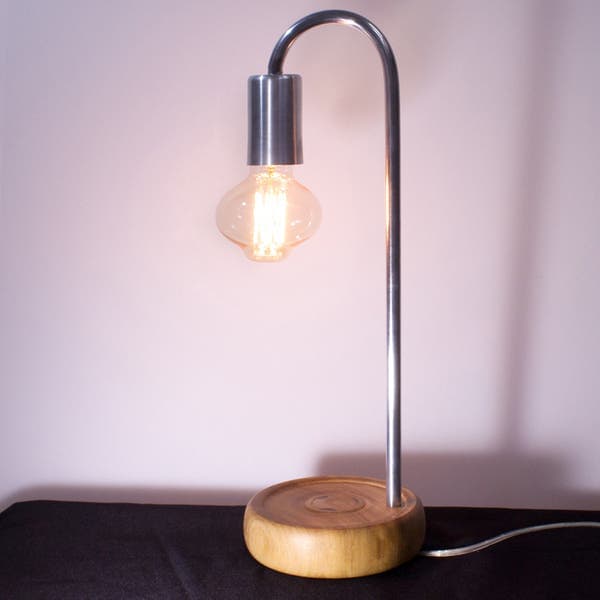 Abajur Prata Metal e Madeira Flam Taschibra