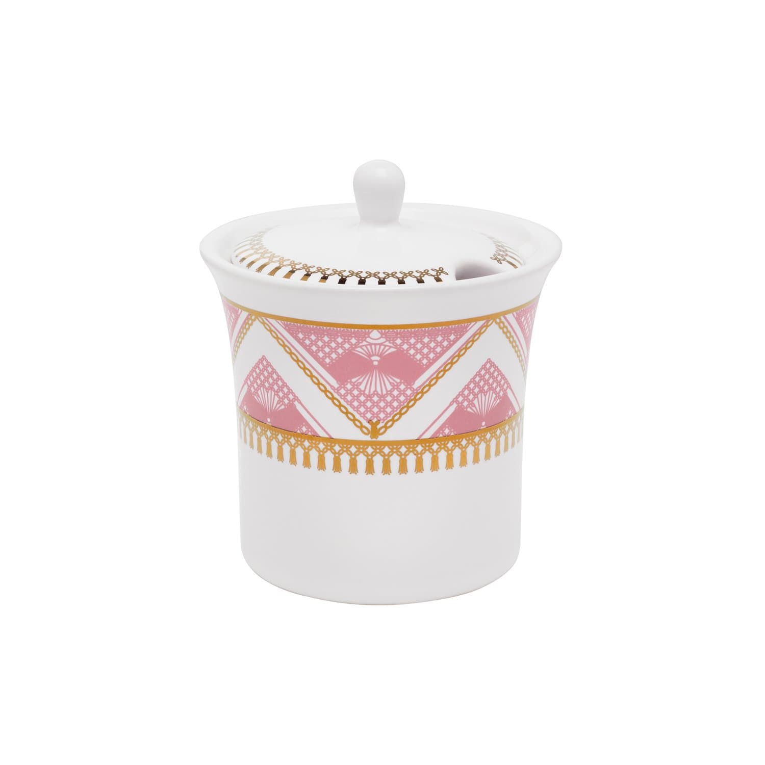 Açucareiro com Tampa de Porcelana Flamingo Macrame Oxford 200 ml