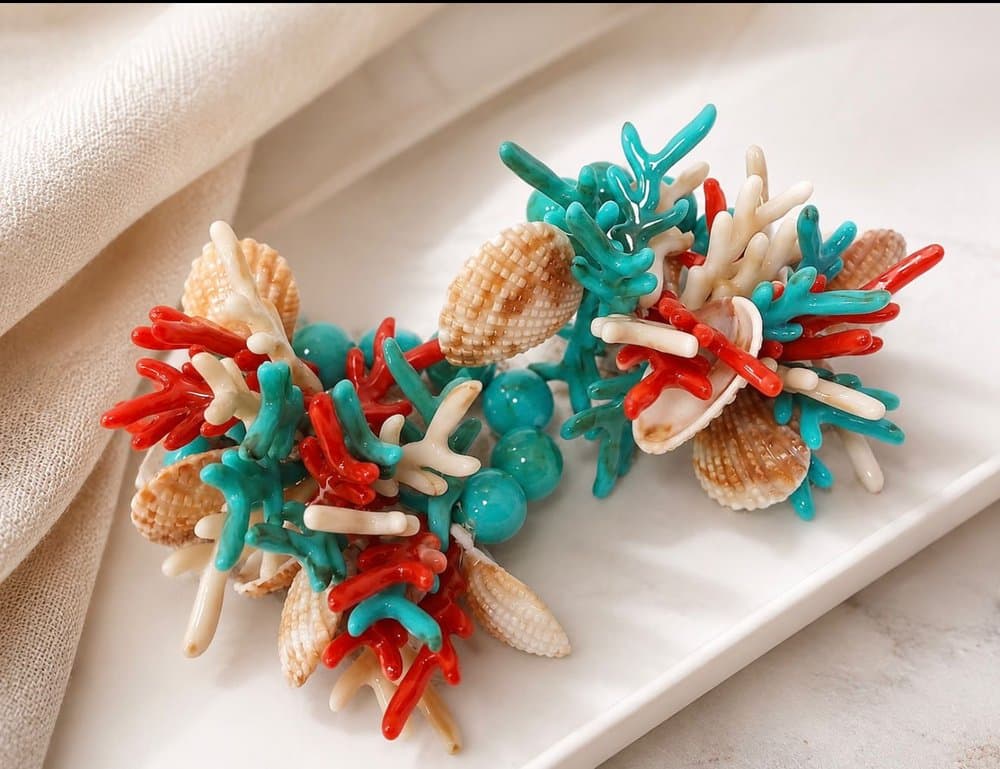 Anel de Guardanapo Conchas Coral Turquesa 02 Unidades