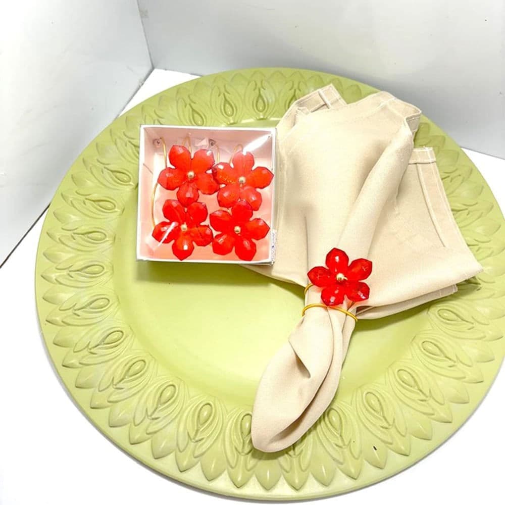 Argola Para Guardanapo Flor 4 Peças Vermelho e Dourado - Arts da Lo