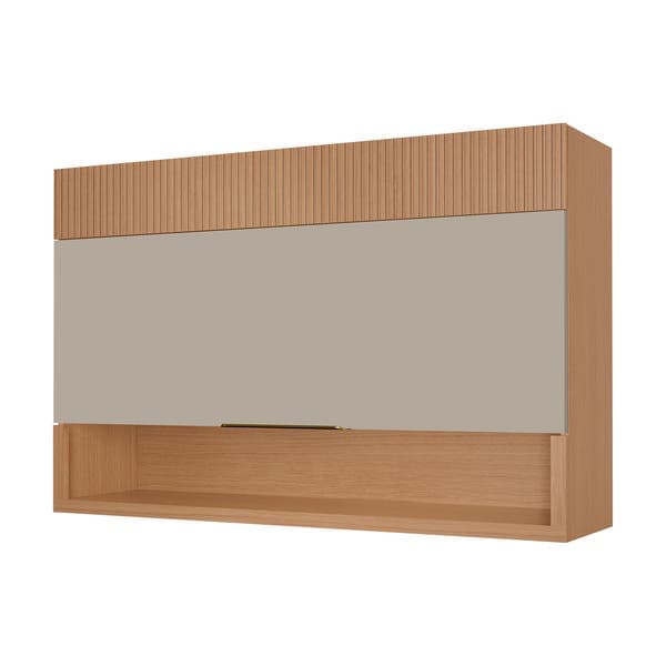 Armário Aéreo 1 Porta 120x78x32cm Madeira Carvalho e Greige Realeza Nesher