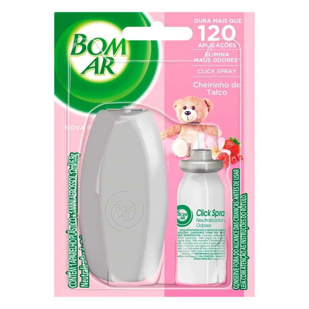 Aromatizador Click Spray Aparelho e Refil Talco 12mL - Bom Ar