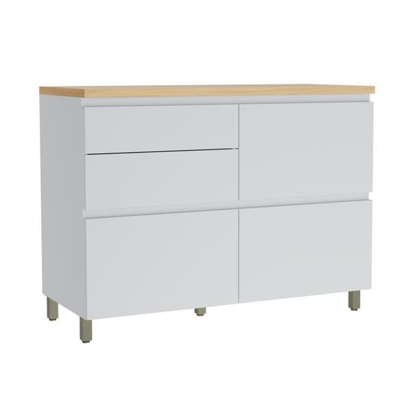Balcão de Cozinha 100% MDF Branco e Nature com 1 Porta e 4 Gavetas 120x91x52cm Rainha Nesher