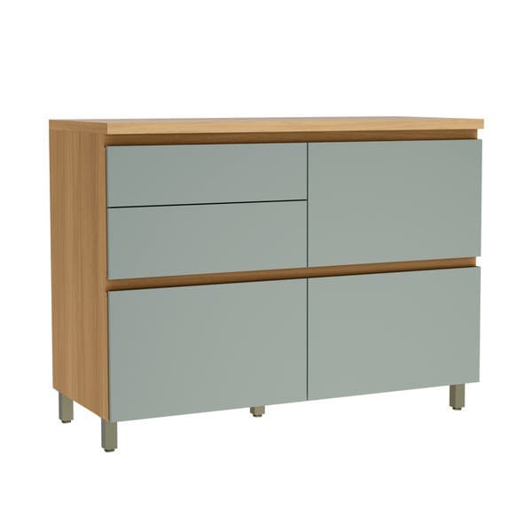 Balcão de Cozinha 100% MDF Nature e Verde com 1 Porta e 4 Gavetas 120x91x52cm Rainha Nesher
