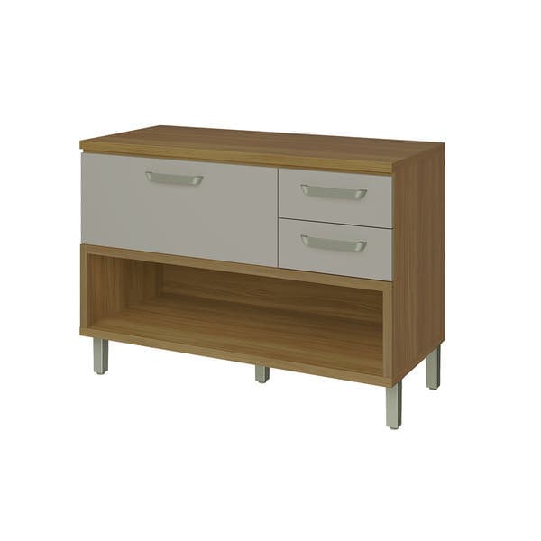 Balcão de Cozinha MDF Freijó e Off White com 2 Gavetas e 1 Porta 120x86x52cm Safira Nesher