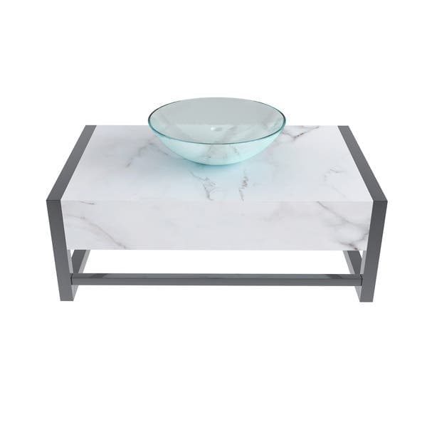 Bancada de Banheiro em Cerâmica com 1 Cuba de Apoio 25,9x44,7x71,2cm Pequena Branca Cris Metal