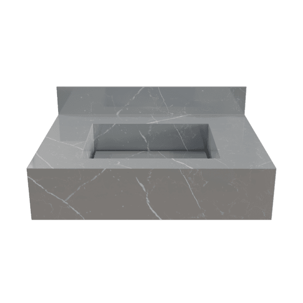 Bancada de Banheiro em Porcelanato com 1 Cuba Esculpida 15x60x45cm Pequena Cinza Marmi Class Bongut