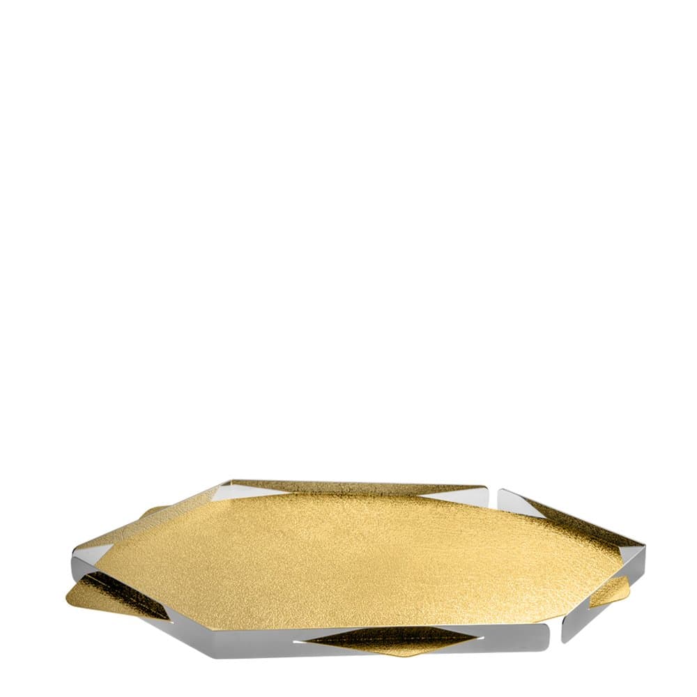 Bandeja Bar Desigual 6 Lados Craquelê Riva Aço Inox e Ouro 62 cm