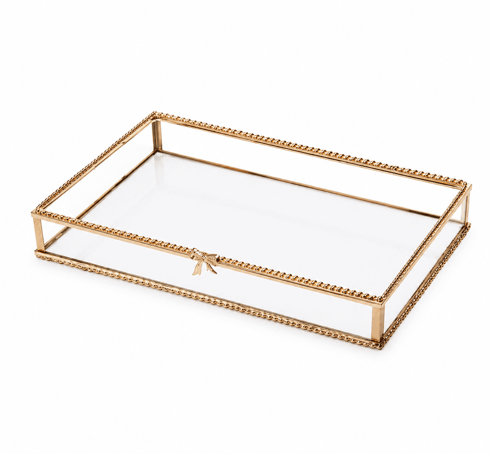 Bandeja com Espelho Mirage Dourado Laço 10cm X 20cm X 3,5cm
