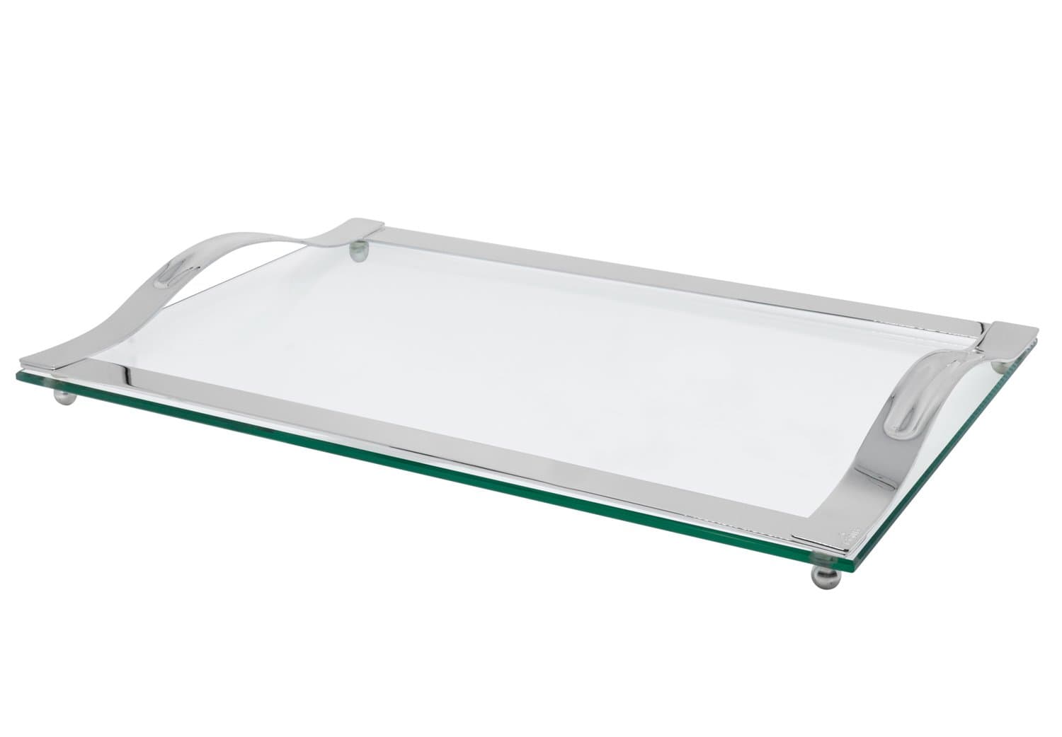 Bandeja Cristal Grande em Prata com Alça Shefield Plate