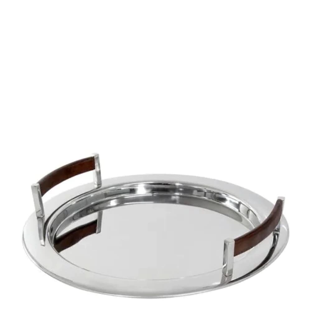 Bandeja de Aço Inox e Madeira 38x9cm