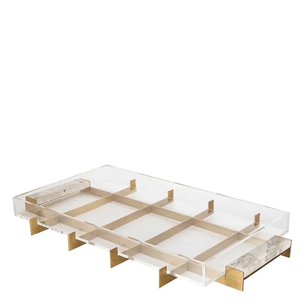 Bandeja de Acrílico com Alça de Mármore St. James Float Dourada 24k 80x45x12cm