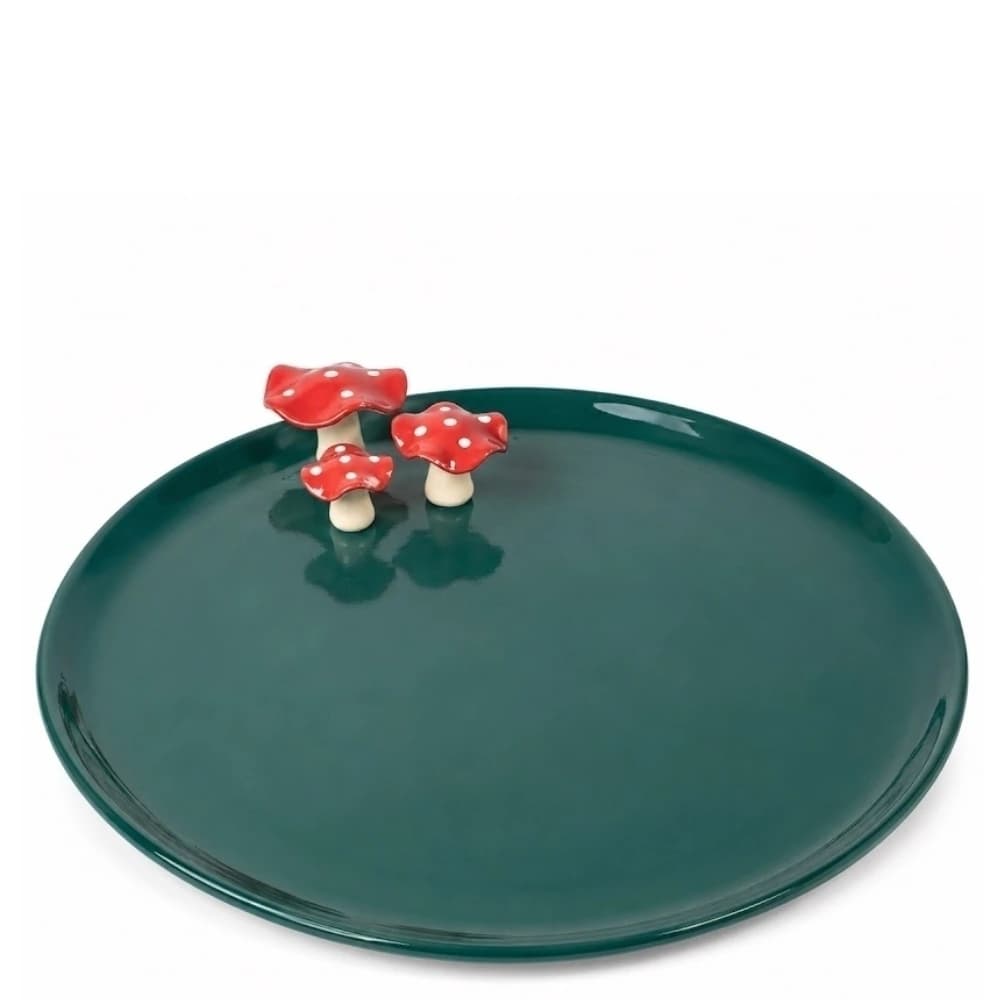 Bandeja de Cerâmica Cogumelo Verde 34cm