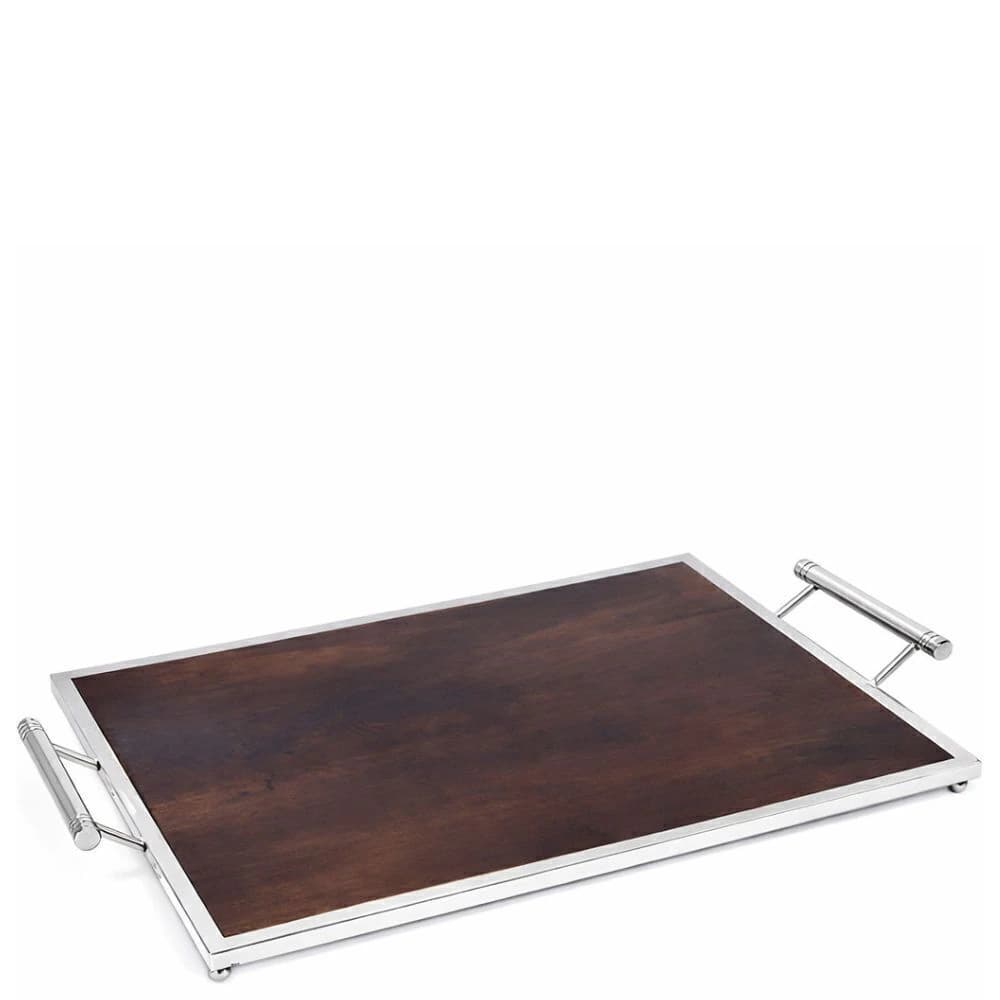 Bandeja de Madeira e Aço Inox 62x38x5cm