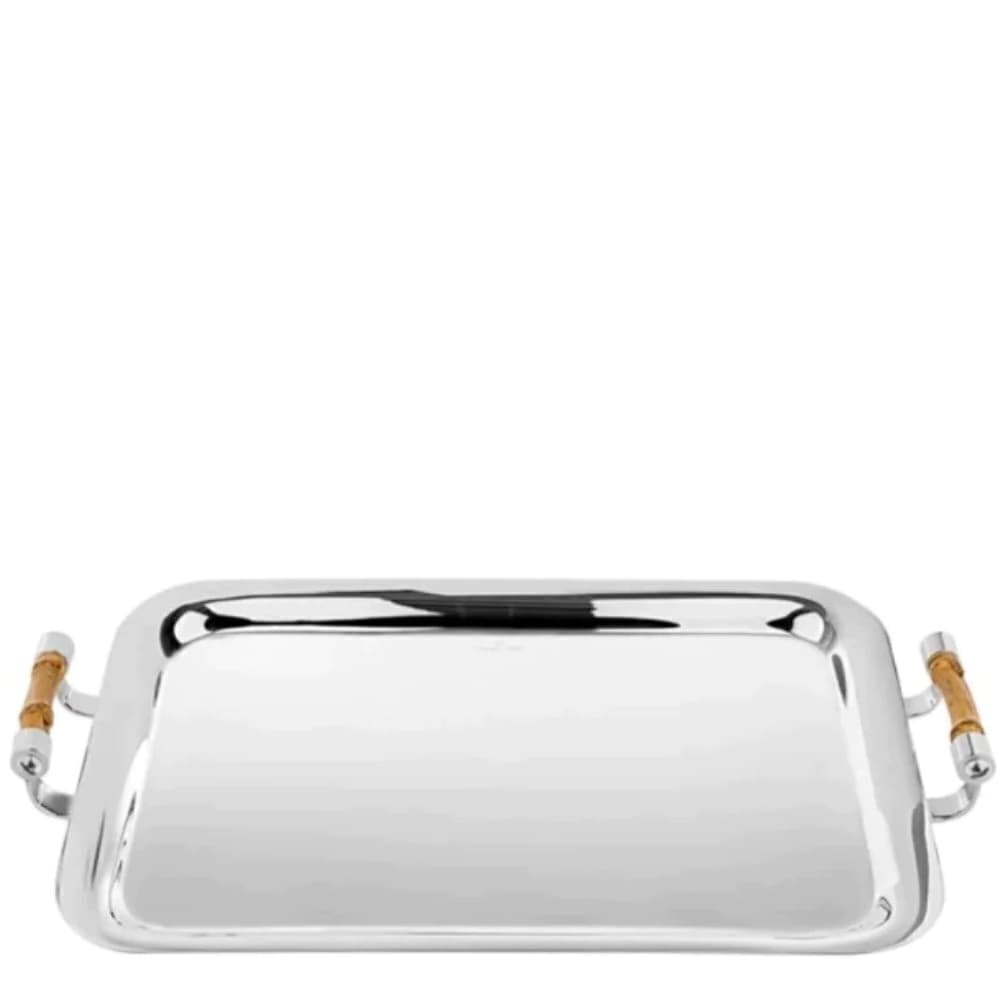 Bandeja de Prata com Alça Bambu Shefield Plate 36x22cm
