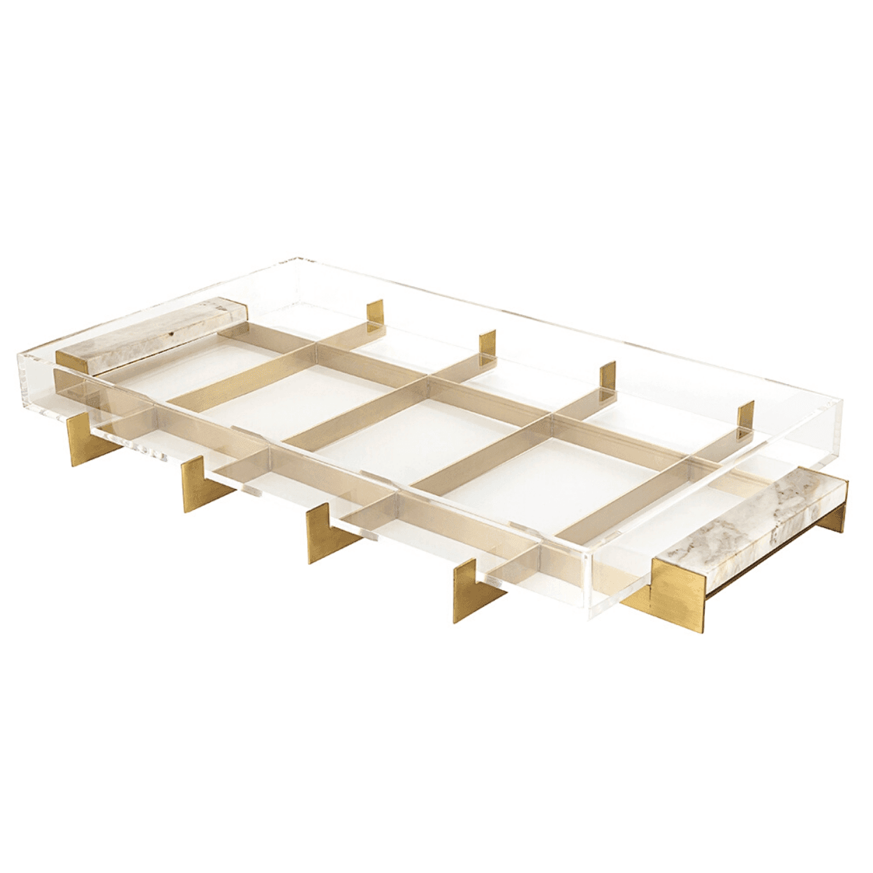 Bandeja Float Gold 24K com Fundo em Acrílico St James Dourado 80 x 45 cm