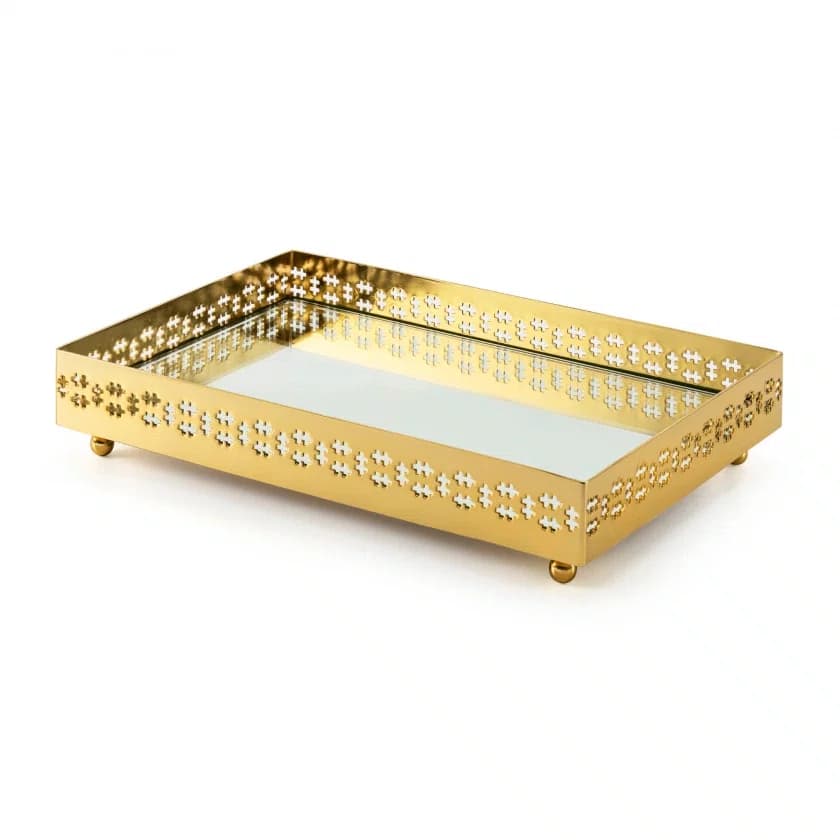 Bandeja Retangular Galeria Cross Espelhada St. James Ouro 27 cm