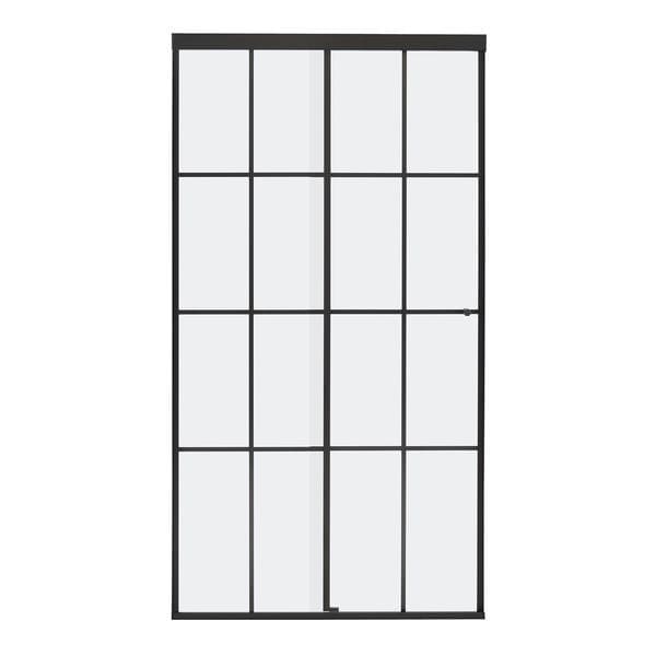 Box para Banheiro 110x190cm Vidro Incolor Frontal de Correr 2 Folhas Preto Iron Speed Temper