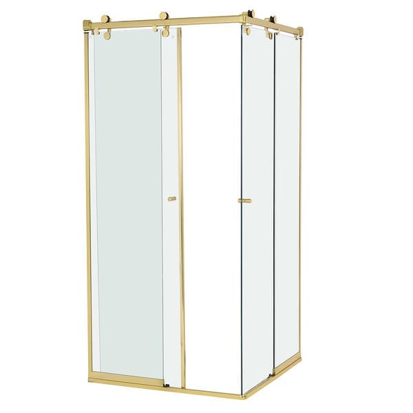 Box para Banheiro 80x190cm Vidro Incolor de Canto de Correr 4 Folhas Dourado Elegance Speed Temper