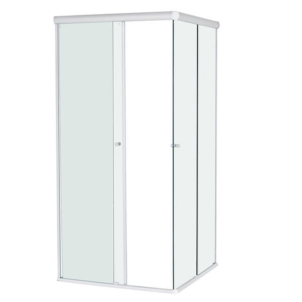 Box para Banheiro 80x190cm Vidro Incolor de Canto de Correr 4 Folhas Prata Fosco Basic Speed Temper